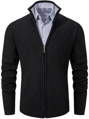 Mens Zip Cardigan Sweater Stand Collar Knit Jacket Full Zip Sweater With Pockets